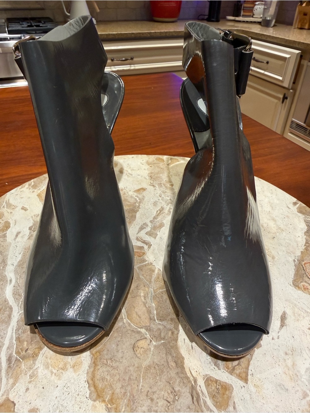 Chloé Gray Patent Cone Heel Peep-Toe Booties
39 US 8
